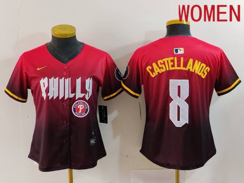 Women Philadelphia Phillies #8 Castellanos Red City Edition 2024 Nike MLB Jersey style 4->women mlb jersey->Women Jersey